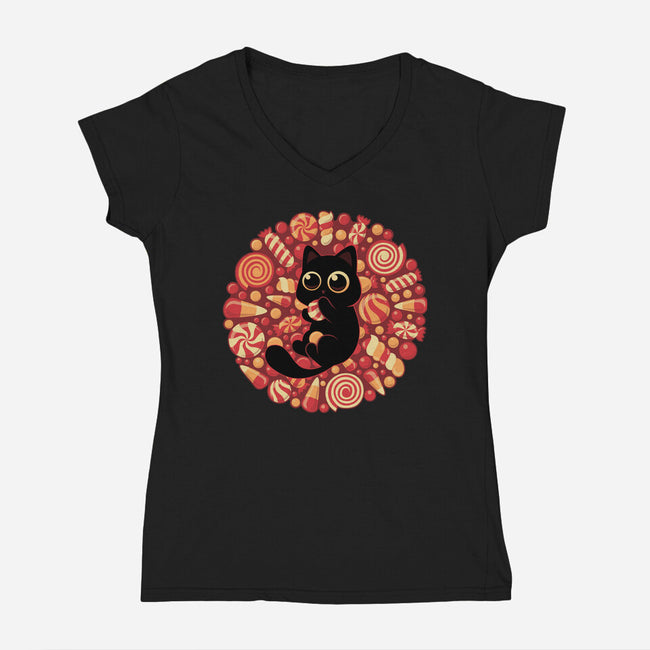 Kitty Candyland-Womens-V-Neck-Tee-erion_designs