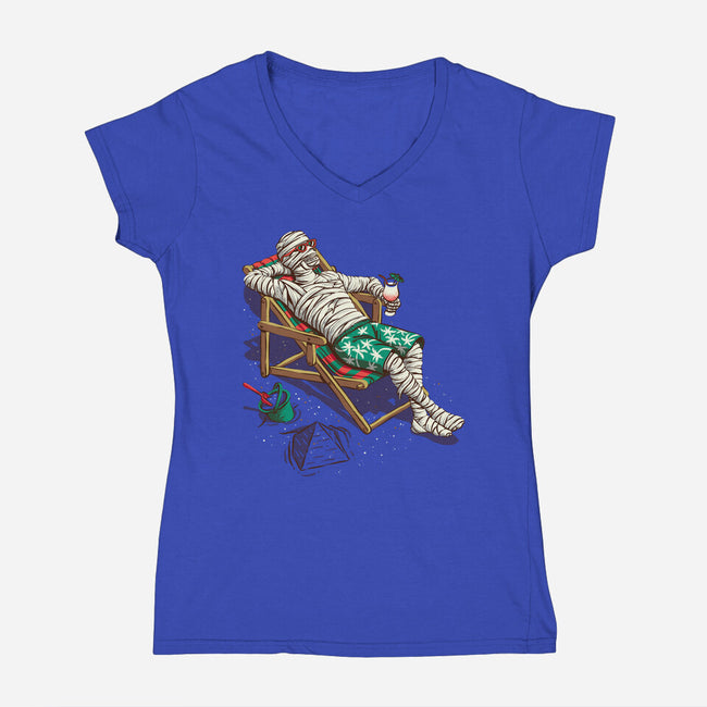 Mummy On Vacation-Womens-V-Neck-Tee-Ramos