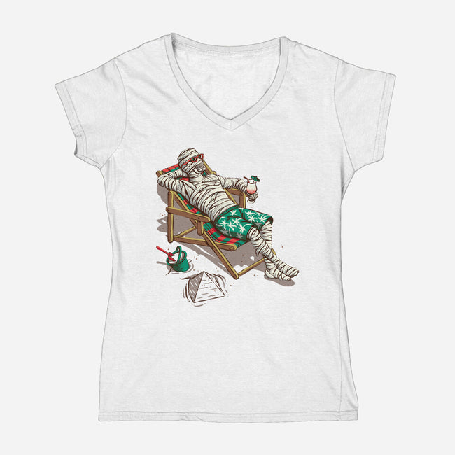 Mummy On Vacation-Womens-V-Neck-Tee-Ramos