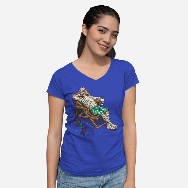 Mummy On Vacation-Womens-V-Neck-Tee-Ramos