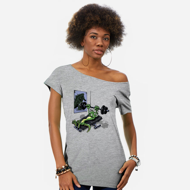 Training For Kaiju-Womens-Off Shoulder-Tee-zascanauta