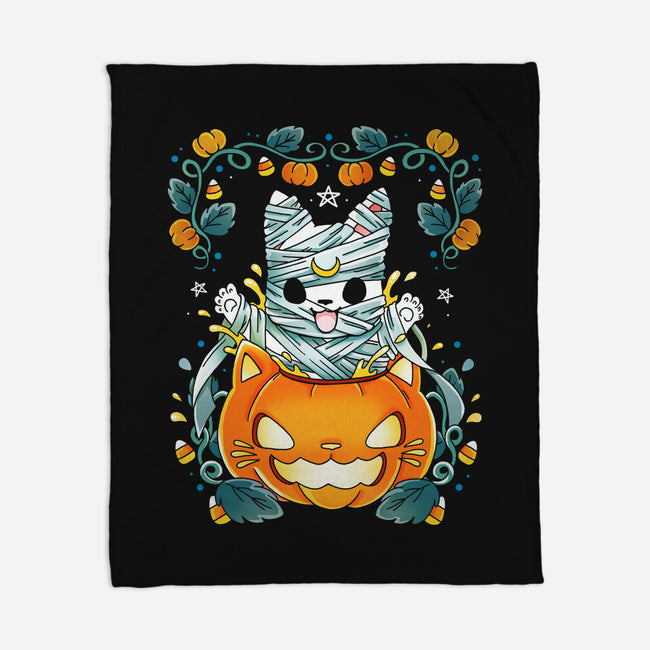 Mummy Pumpkin Cat-None-Fleece-Blanket-Vallina84