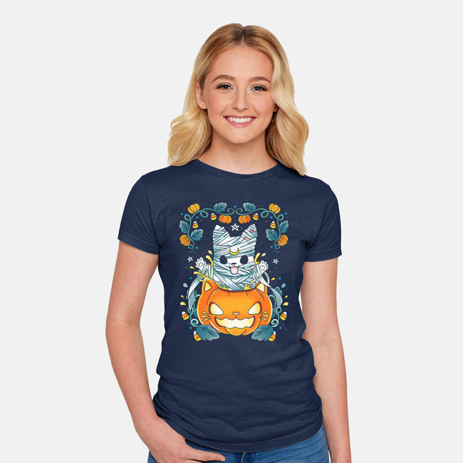 Mummy Pumpkin Cat-Womens-Fitted-Tee-Vallina84