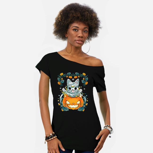 Mummy Pumpkin Cat-Womens-Off Shoulder-Tee-Vallina84