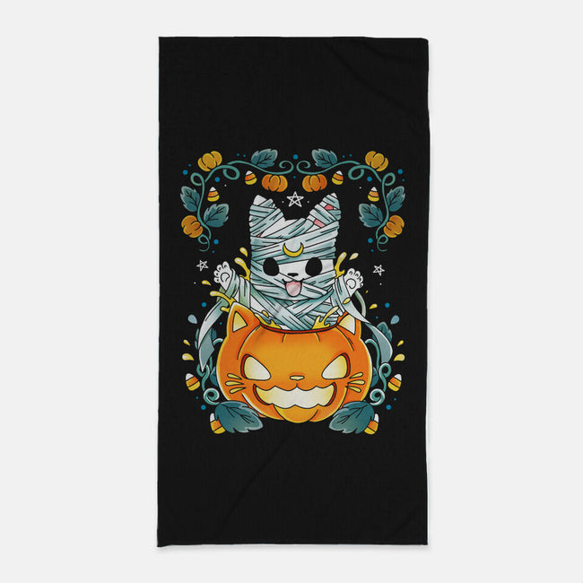 Mummy Pumpkin Cat-None-Beach-Towel-Vallina84