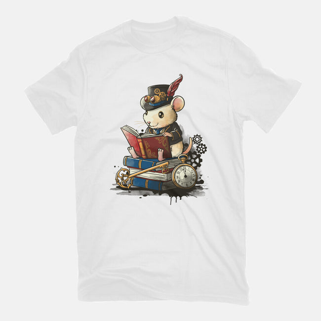 Steampunk Mouse Reader-Womens-Fitted-Tee-NemiMakeit