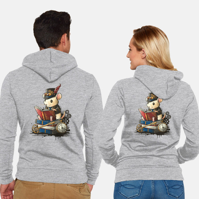 Steampunk Mouse Reader-Unisex-Zip-Up-Sweatshirt-NemiMakeit