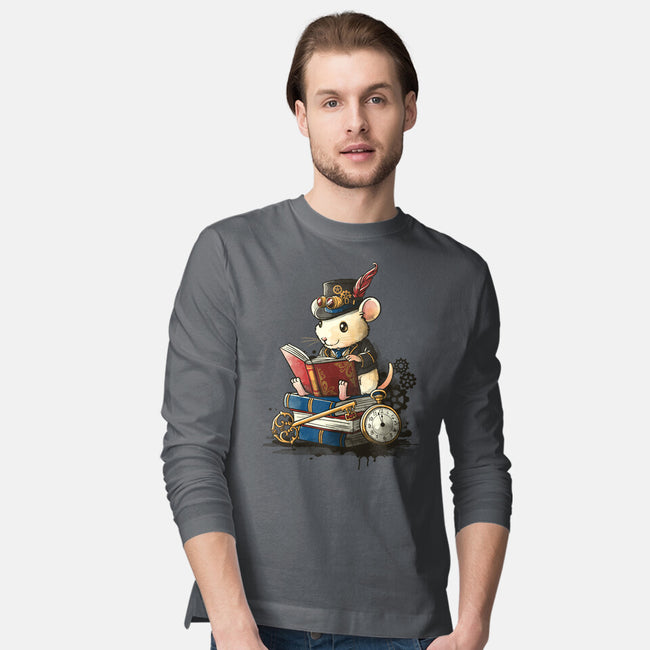 Steampunk Mouse Reader-Mens-Long Sleeved-Tee-NemiMakeit