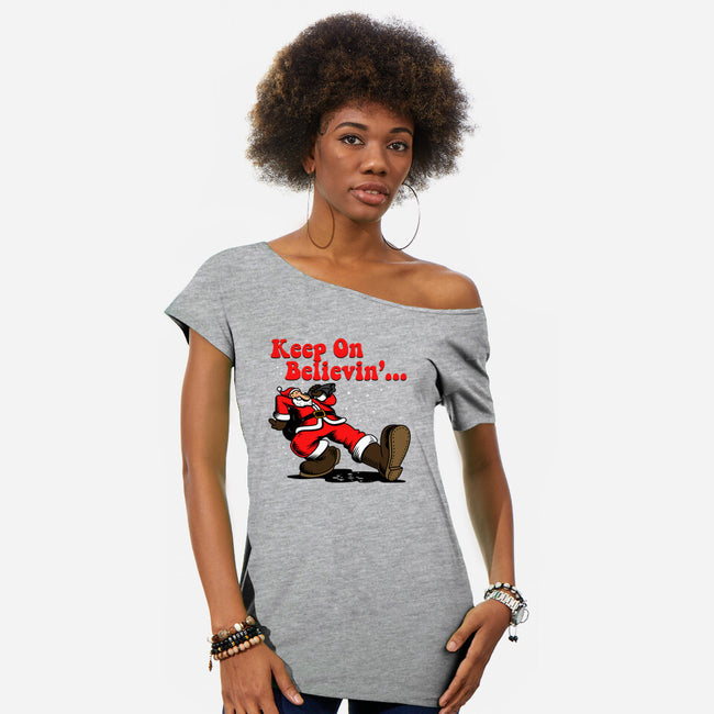 Keep On Believin-Womens-Off Shoulder-Tee-Boggs Nicolas