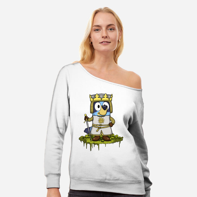 Bluey And The Holy Grail-Womens-Off Shoulder-Sweatshirt-JamesQJO