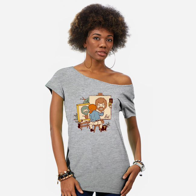 Happy Triple Portrait-Womens-Off Shoulder-Tee-vp021