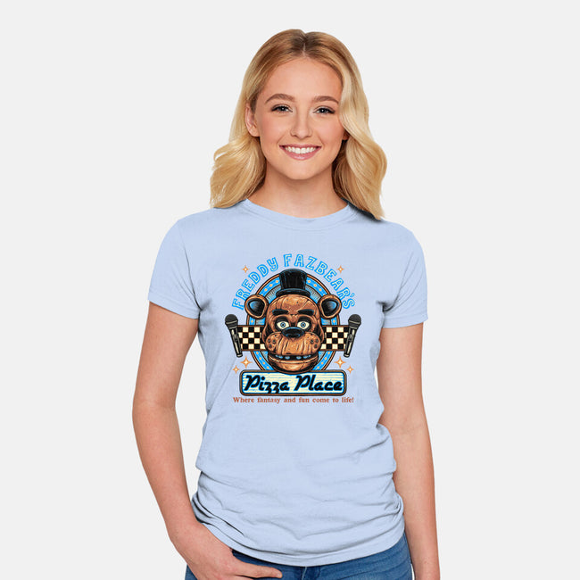 Freddy’s Pizza Place-Womens-Fitted-Tee-momma_gorilla