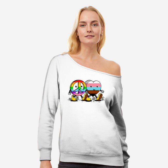 Peace And Love Friends-Womens-Off Shoulder-Sweatshirt-sebasebi