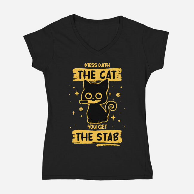 Stab Cat-Womens-V-Neck-Tee-retrodivision