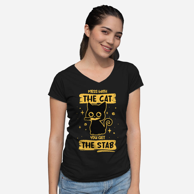 Stab Cat-Womens-V-Neck-Tee-retrodivision