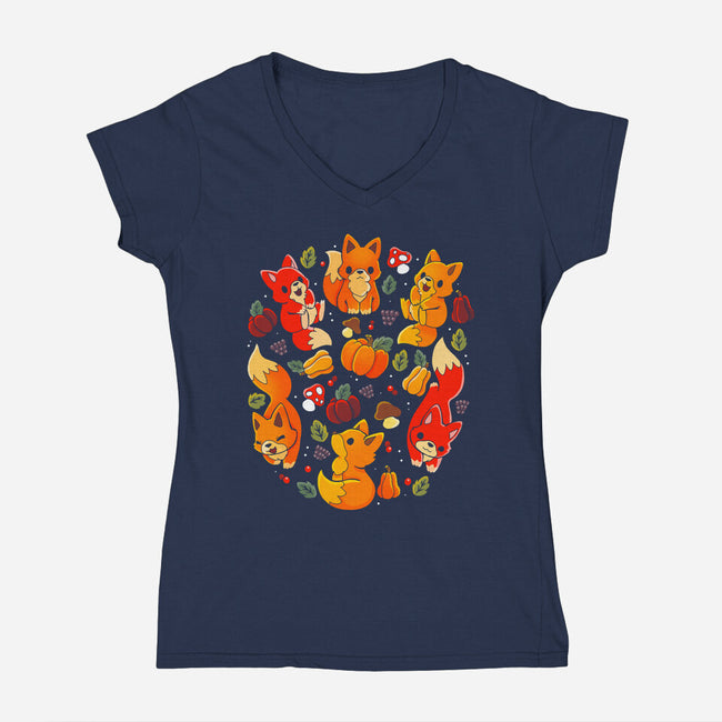 Foxes Autumn-Womens-V-Neck-Tee-Vallina84