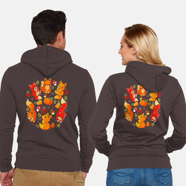 Foxes Autumn-Unisex-Zip-Up-Sweatshirt-Vallina84