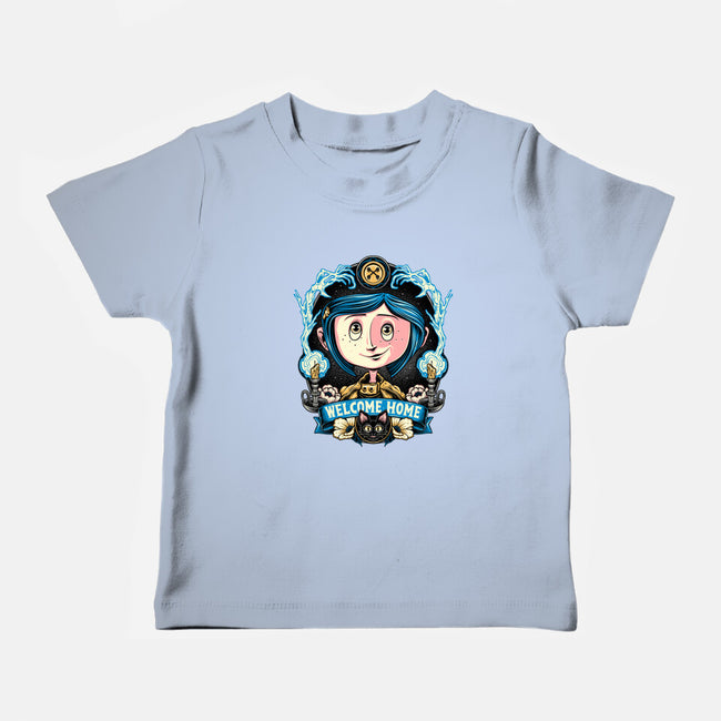 Welcome Home Coraline-Baby-Basic-Tee-momma_gorilla