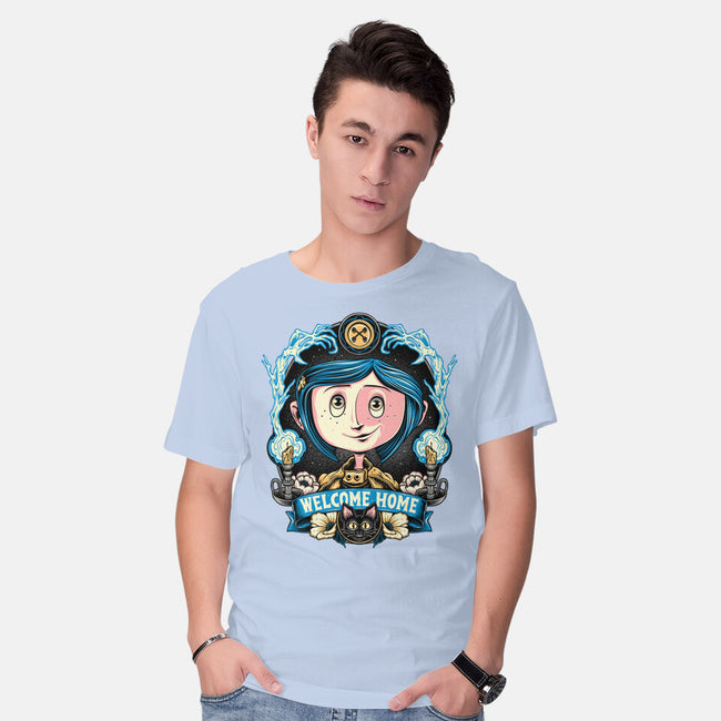 Welcome Home Coraline-Mens-Basic-Tee-momma_gorilla