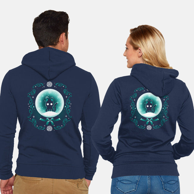 Snow Globe Cat-Unisex-Zip-Up-Sweatshirt-Vallina84