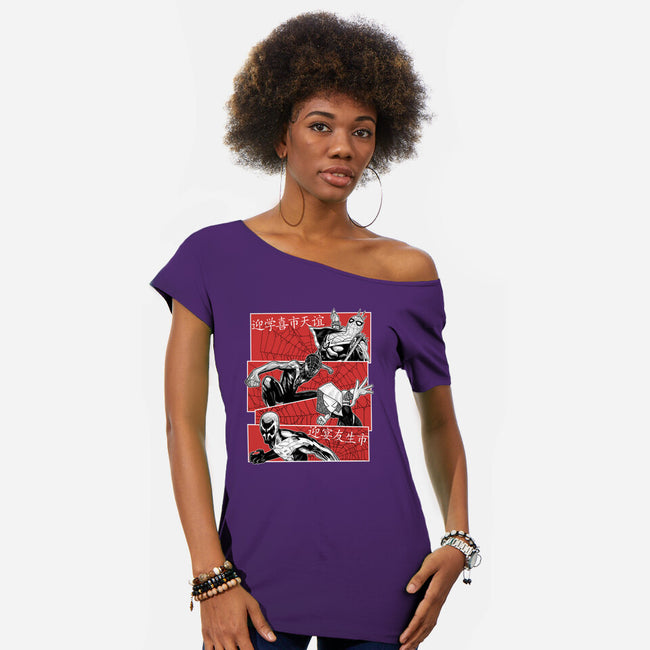 The Spider Squad-Womens-Off Shoulder-Tee-Astrobot Invention