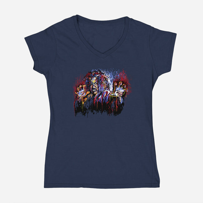 Sho Nuff Painting-Womens-V-Neck-Tee-zascanauta