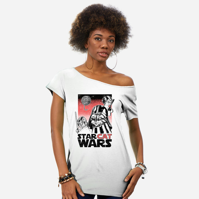 Star Cat Wars-Womens-Off Shoulder-Tee-Umberto Vicente