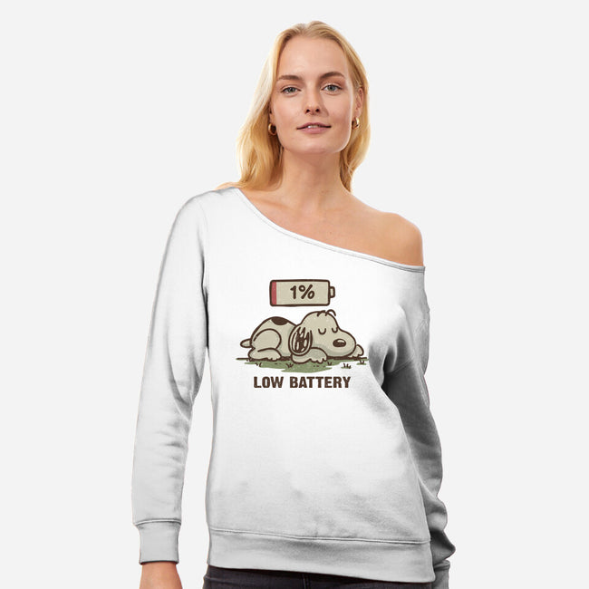 Low Battery-Womens-Off Shoulder-Sweatshirt-Xentee