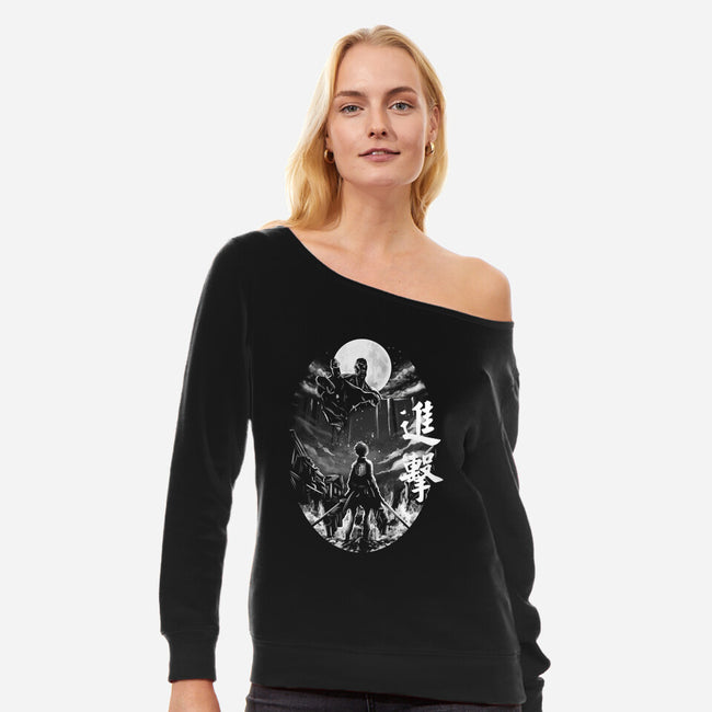 Wall Maria-Womens-Off Shoulder-Sweatshirt-fanfabio