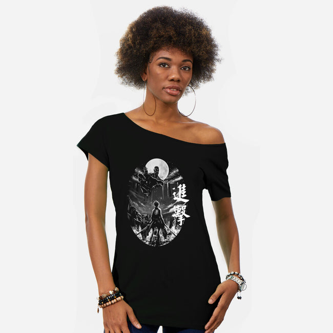 Wall Maria-Womens-Off Shoulder-Tee-fanfabio