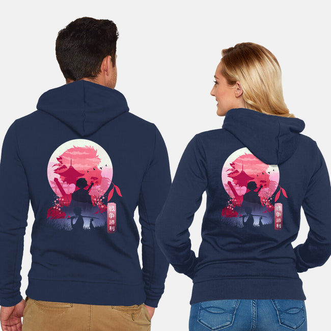 Samurai Landscape-Unisex-Zip-Up-Sweatshirt-dandingeroz