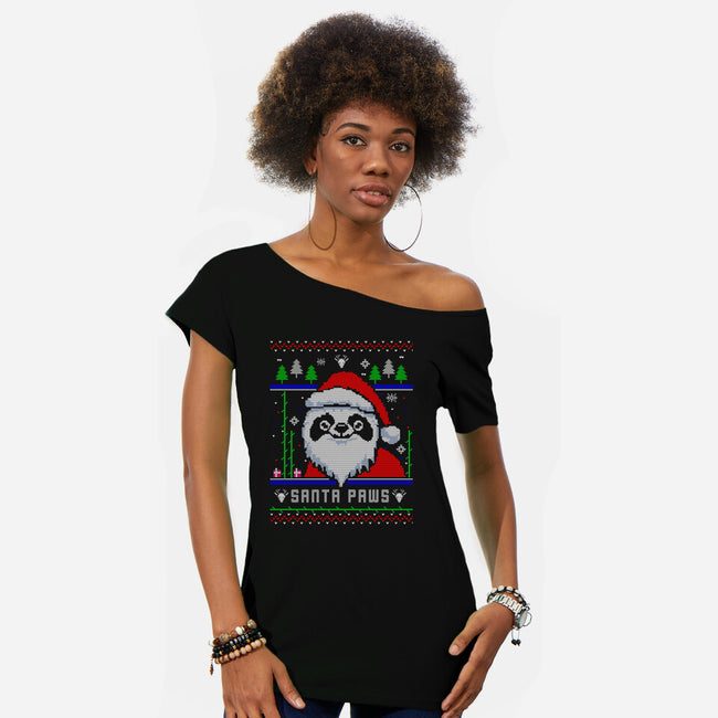 Santa Paws Christmas Panda-Womens-Off Shoulder-Tee-constantine2454