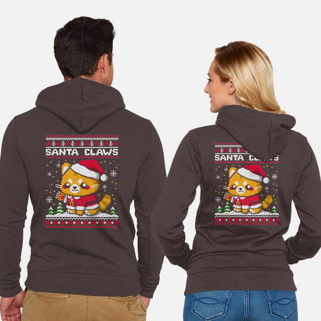 Santa Claws Cat-Unisex-Zip-Up-Sweatshirt-NemiMakeit