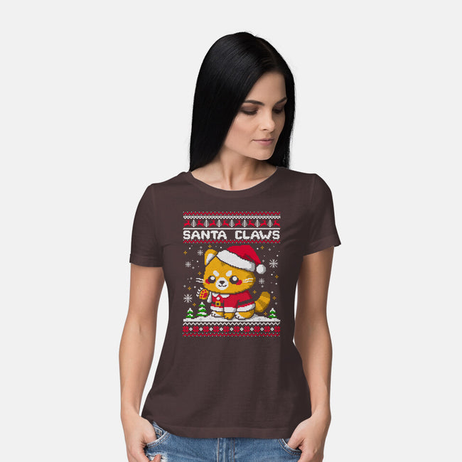 Santa Claws Cat-Womens-Basic-Tee-NemiMakeit