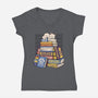 Cat Books Feline Library-Womens-V-Neck-Tee-tobefonseca