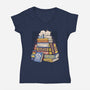 Cat Books Feline Library-Womens-V-Neck-Tee-tobefonseca