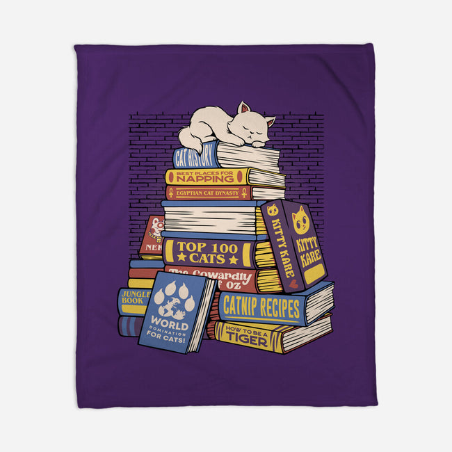 Cat Books Feline Library-None-Fleece-Blanket-tobefonseca