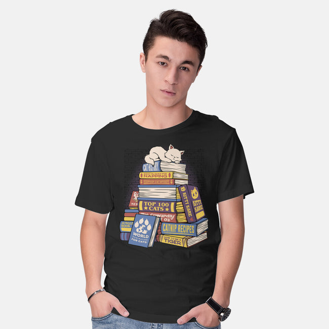 Cat Books Feline Library-Mens-Basic-Tee-tobefonseca