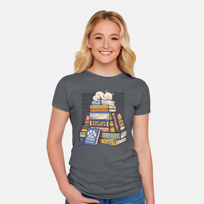 Cat Books Feline Library-Womens-Fitted-Tee-tobefonseca