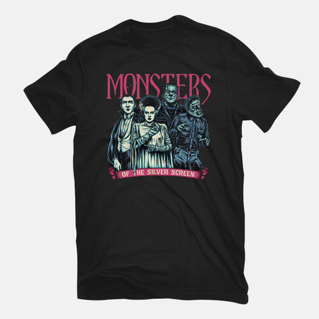 Monsters Of The Silver Screen-Mens-Basic-Tee-momma_gorilla