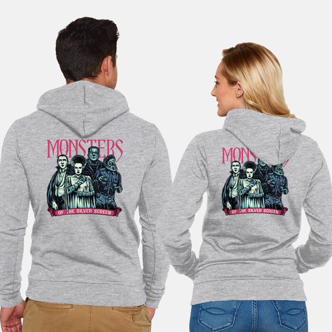 Monsters Of The Silver Screen-Unisex-Zip-Up-Sweatshirt-momma_gorilla