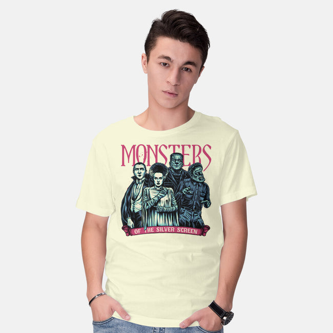 Monsters Of The Silver Screen-Mens-Basic-Tee-momma_gorilla