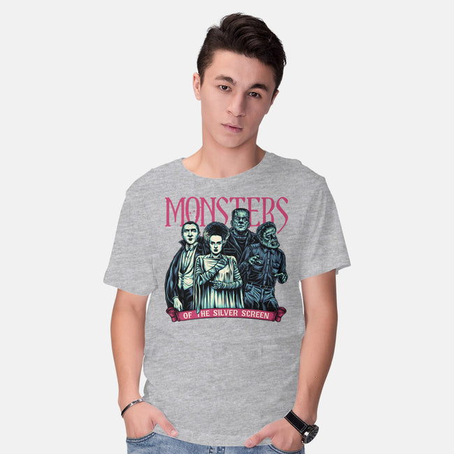 Monsters Of The Silver Screen-Mens-Basic-Tee-momma_gorilla