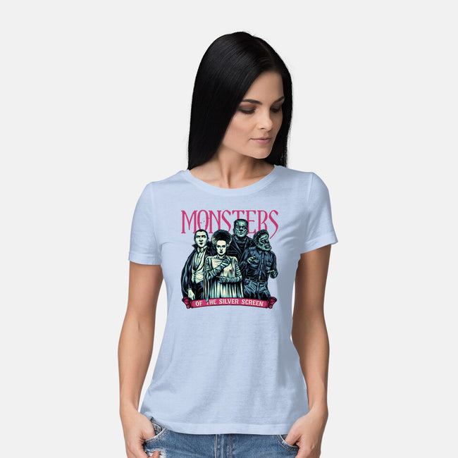 Monsters Of The Silver Screen-Womens-Basic-Tee-momma_gorilla