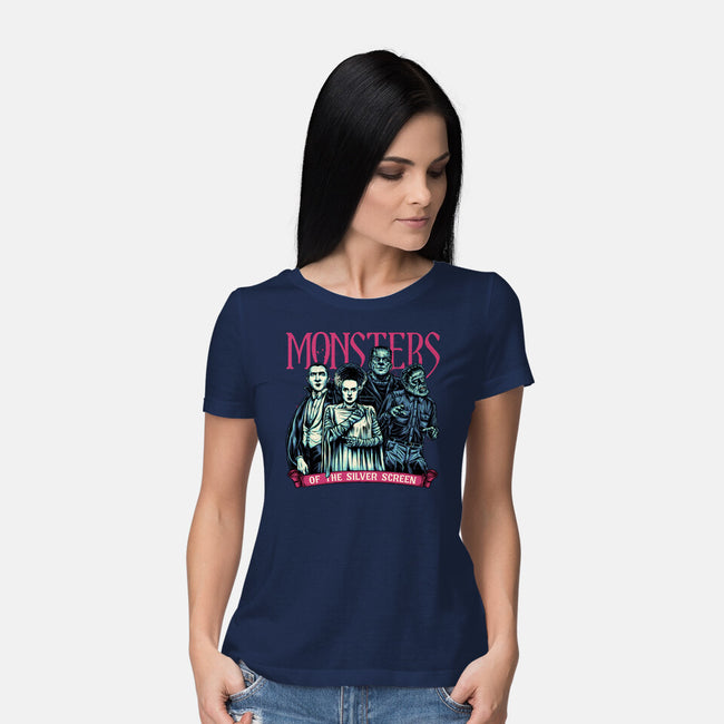 Monsters Of The Silver Screen-Womens-Basic-Tee-momma_gorilla