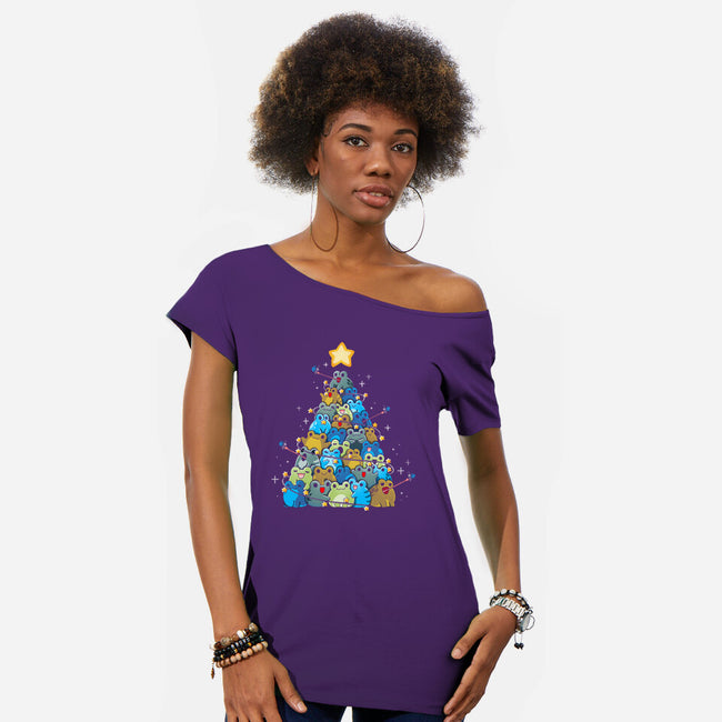 Froggy Christmas-Womens-Off Shoulder-Tee-Vallina84