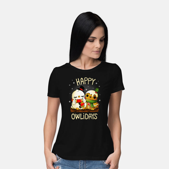 Happy Owlidays-Womens-Basic-Tee-Vallina84