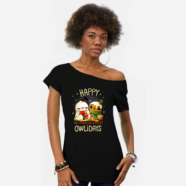 Happy Owlidays-Womens-Off Shoulder-Tee-Vallina84