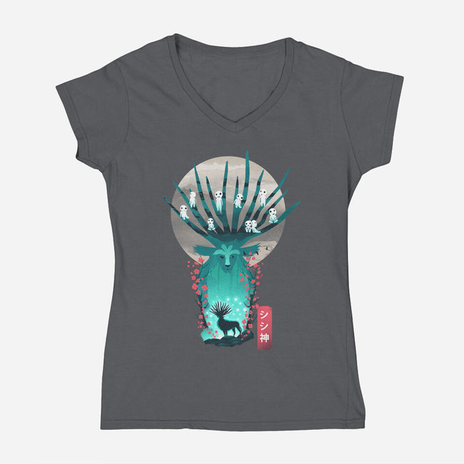 Deer God-Womens-V-Neck-Tee-dandingeroz