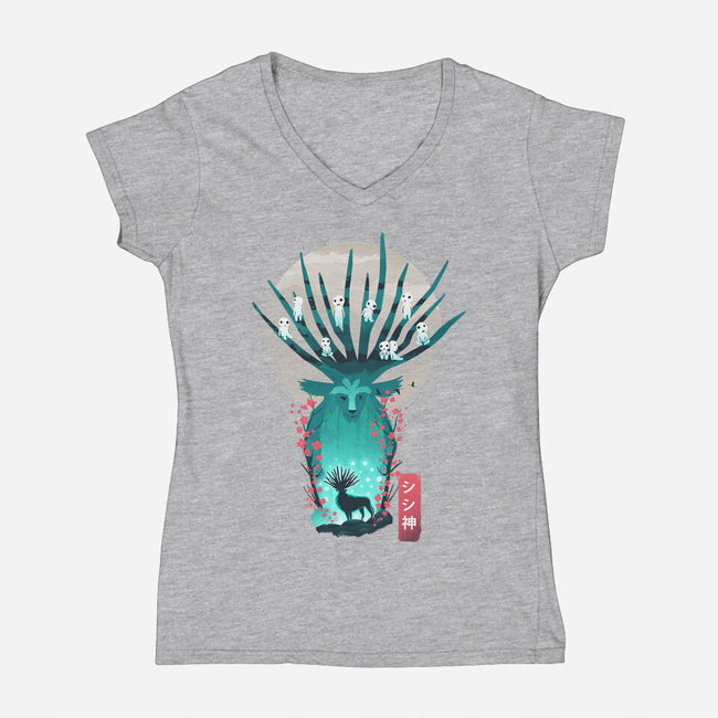 Deer God-Womens-V-Neck-Tee-dandingeroz